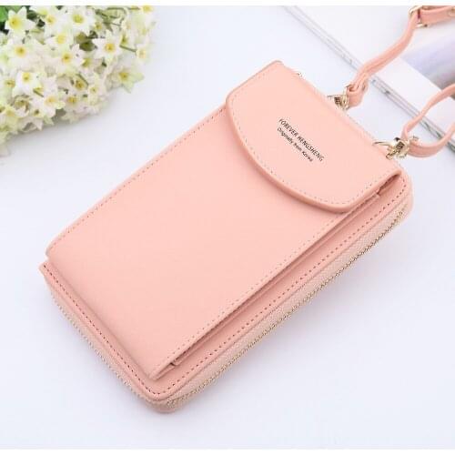 2021 Women Wallet Solid Color Leather Shoulder Straps Shoulder Bag Mobile Phone Big Card Holders Wallet Handbag Pockets Girls