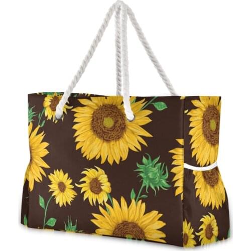 2021 Spring Season New Sunflower Print Women Handbag Beach Totes Bag Shoulder Bag Lady Shopping Bags Large Capacity Casual Tote