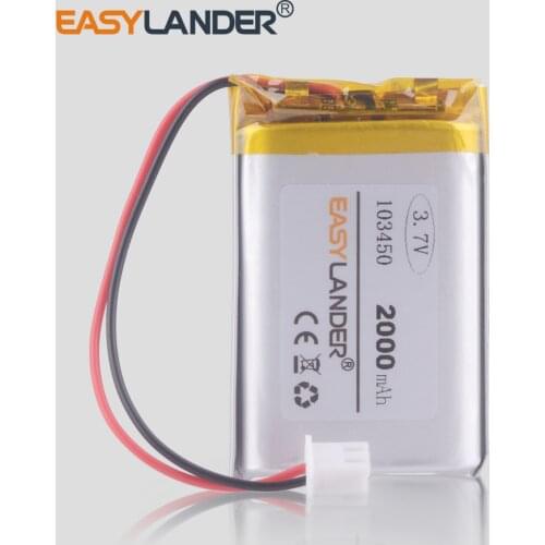 3.7V 2000mAh lithium polymer Battery 103450 Rechargeable batteries GPS navigator XH2.54 2P Connector with