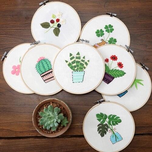 3D Flower Plants Cloth DIY Manual Production Creative Embroidery Needlework Cross Stitch With Frame Set For Beginners 8 Styles
