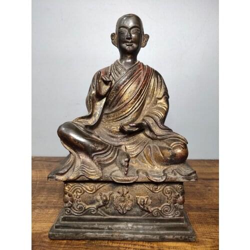 9" Tibet Buddhism Temple Old bronze Arhat Buddha Statue Enshrines and ornaments of Buddha Amitabha Buddha Statue