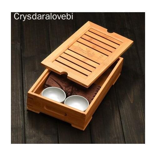 Bamboo Tea Trays Kung Fu Tea Accessories Tea Tray Table With Drain Rack Chinese Tea Serving Tray Set Free shipping