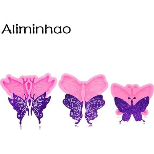 DY1064 Shiny Butterfly Silicone Keychain Mold, Phone Grips molds Resin Molds Crafting with Epoxy, Earrings Resin art DIY Mold
