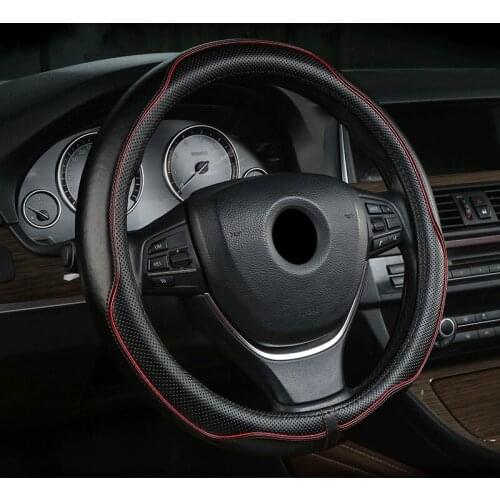 Car Steering Wheel Cover 36 38 39 Cm 15 " Diameter Leather Handle Cover Perforated Steering Grip Protection Decoration Cover