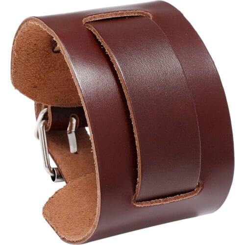 Black Brown Genuine Leather Simple Elegant Watch Strap Bracelet Cuff Bangle Jewelry Pulsera Hombre