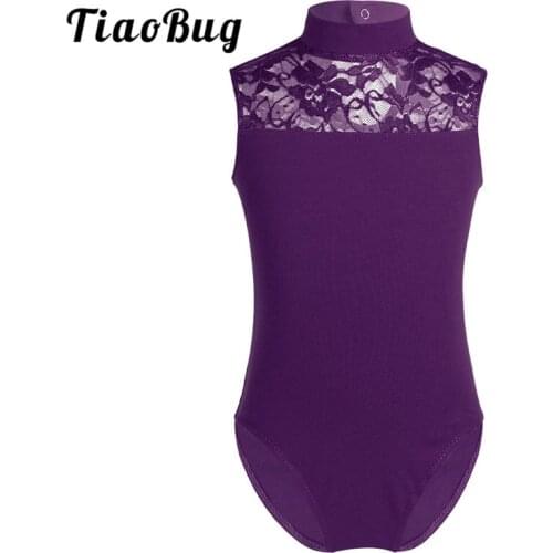 TiaoBug Kids Teens Sleeveless Lace Professional Ballerina Ballet Leotard Dancewear Cute Girls Gymnastics Leotard Sports Bodysuit