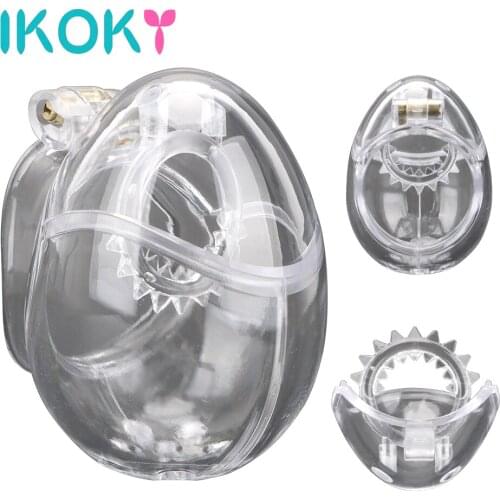 IKOKY Scrotum Ball Stretcher Penis Cage Sex Toys For Men Fully Restraint Cock Rings Male Chastity Lock Devices With Thorn Ring