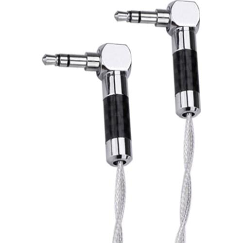 Hifi 3.5 mm Jack AUX Cable Pure Silver Core 3.5mm Male to 3.5mm Male Stereo Car AUX Wire Right Angle Type Rhodium Plated