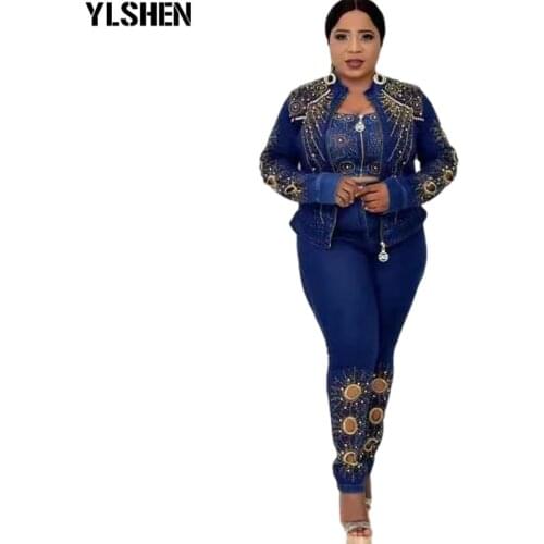 3 Piece Set Africa Clothing African Dresses for Women Dashiki Diamonds Two Piece Set Bra +Top+ Pants Famous Suit African Clothes