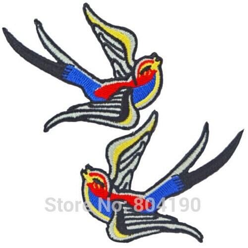 Red BLUE TATTOO SWALLOWS PAIR IRON ON PATCH for BIKER VEST LEATHER JACKET BACK Heavy Metal wholesale embroidery