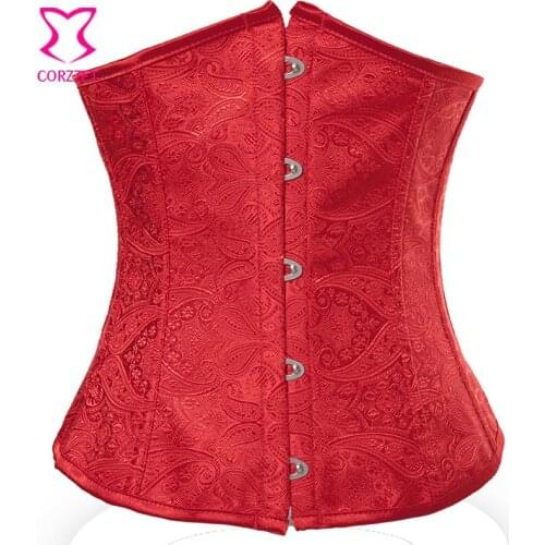 Red Paisley Pattern Bustier Corset Underbust Waist Slimming Corsets Women Corsetto Sexy Espartilhos E Corpetes Gothic Clothing
