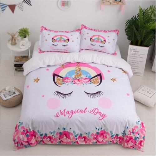 Unicorn Printed Bedding Set Cute Pink Duvet Cover Queen King Size Lovely Comforter Sets Cartoon Bed Linen Twins Gift For Girls