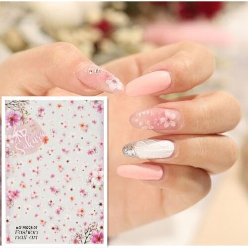 Newest WG2807 sakura design 3d nail sticker back glue nail decal Japan type DIY decorations for nail wraps