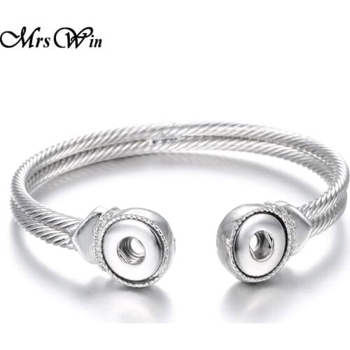 New Stainless Steel Snap Bracelet Cuff Bangle Silver color 12mm Snap Bracelet for Women Fit Mini 12mm Snap Buttons Jewelry