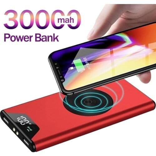 Power Bank 30000mAh Wireless Portable Charger 2USB External Battery Digital Display Fast Charging Suitable for Xiaomi Samsung
