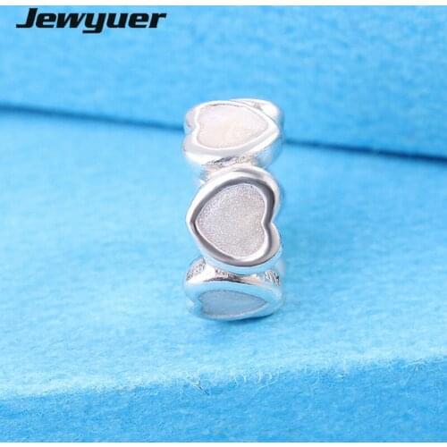Heart spacer with silver enamel Spacer Charms 925 Sterling Silver Bead Jewelry Fit Bracelets Christmas gift DIY for women SP038
