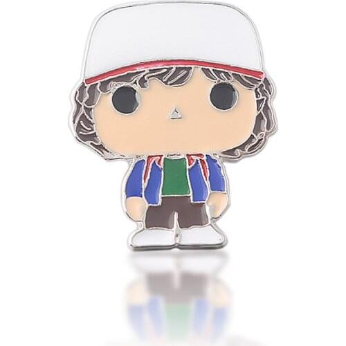 RJ Stranger Things Dustin Figure Brooch Cute Metal Cartoon Badge Pin Cosplay Jewelry Accessories Gift