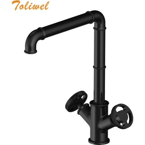Kitchen Faucets Retro Industrial Style Matte Black Brass Crane Bathroom Faucets Hot and Cold Water Mixer Tap torneira WF0033S