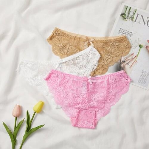 BANNIROU Briefs Sexy Lace Lingerie Female Panties Woman Underwear Panty Transparent Panties New Underwear For Women 3 Pcs M-XL