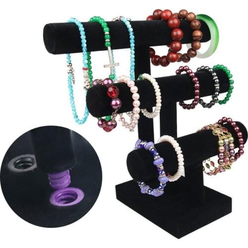 Black Velvet Detachable Bracelet Display Stand Bangle Watch T-Bar Rack Display Jewelry Organizer Display Shelf Holder