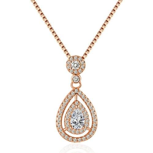 Vintage Royal Water Drop Crystal Zircon Diamonds Gemstones Pendant Necklaces for Women Rose Gold Color Jewelry Bijoux Gifts New