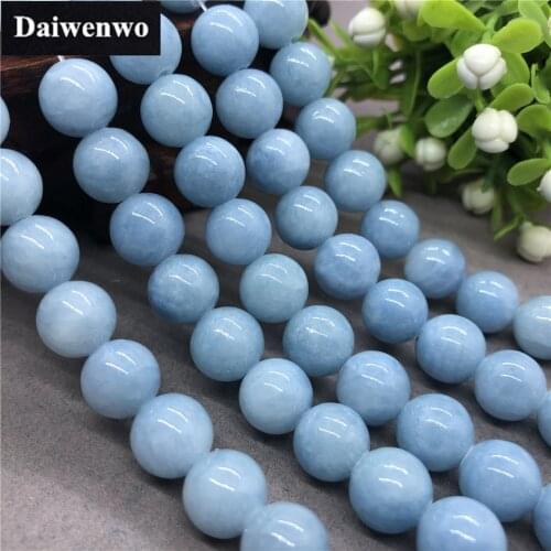 Yellow Jade Beads 4-12mm Round Natural Loose Blue Chalcedony Stone Bead DIY