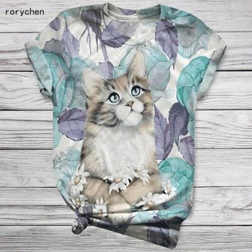 Rorychen Tshirt Women Plus Size Short Sleeve 3D Animal Print O-neck Tops Tee T-shirt Mujer Top Women Harajuku T Shirt Haut A611