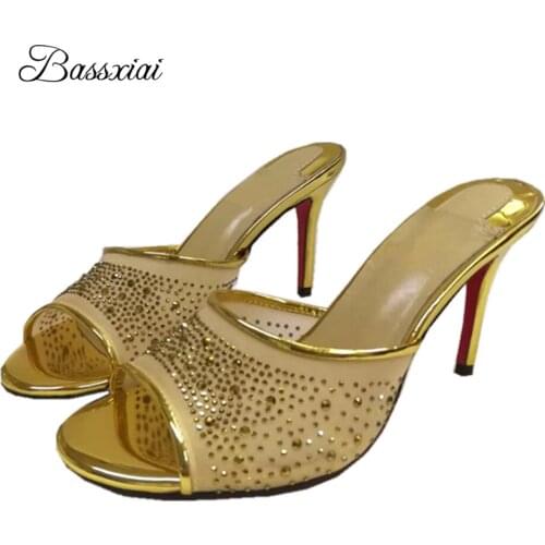 Jeweled Crystal Air Mesh Sandals Women Thin High Heels Open Toe Slingbacks Runway Mules Rhinestone Summer Sandalias