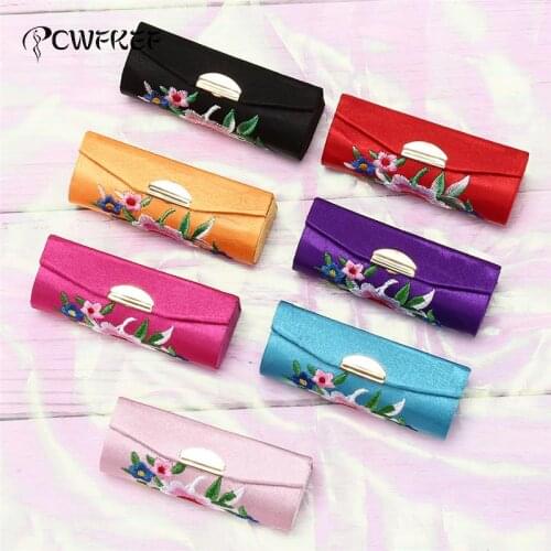 Women Lipstick Case Retro Embroidered Flower Designs With Mirror Packaging Lip Gloss Box Jewelry Packaging Storage Box