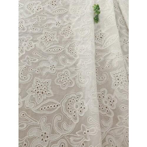 1 Yard Cotton Lace Fabric Eyelet Lace Fabric Heavy Embroidered Lace Fabric With Retro Florals