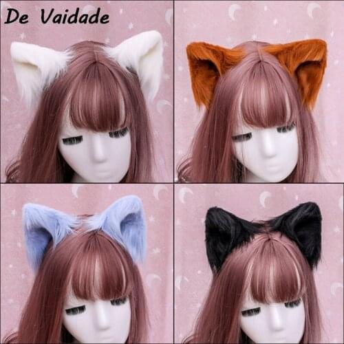 2021 HOT Sweet Lovely Furry Animal Beast Ears Hair Clips Anime Lolita Wolf Cat Cosplay Plush Hairpins Halloween Party Costume
