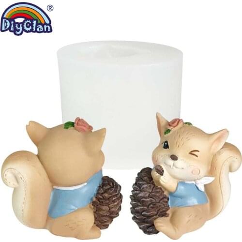 3D Cartoon Squirrel Silicone Mold Annimal Gypsum Candle Moulds Plaster Model DIY Lovely Chocolate Cake Decorating Tools Kitchen