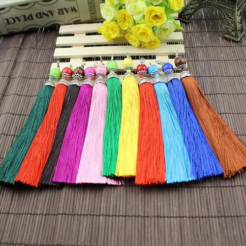 40pcs/lot 13cm Length Tassel For Keychain Cellphone Straps Jewelry Charms Chinese Knot Satin Tassels With beads Caps