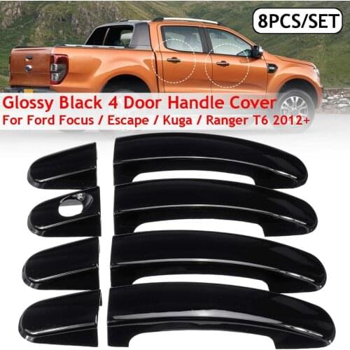 8 pcs Set ABS Gloss Black Carbon Fiber 4 Door Handle Covers For Ford Focus Escape Kuga Ranger 2013 2014 2015 2016 2017 2018 Car