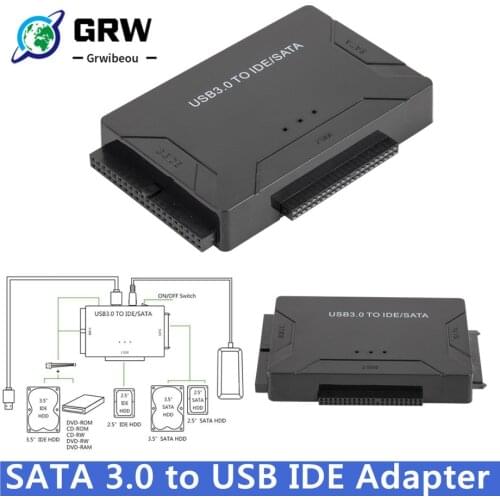 GRWIBEOU USB 3.0 to SATA IDE ATA Data Adapter 3 in 1 for Laptop PC 2.5" 3.5" HDD Hard Disk Driver With Power