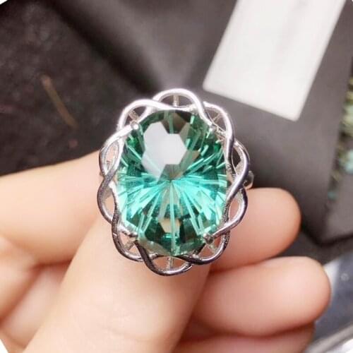 Per jewelry Green quartz flower big ring Free shipping 12*16mm 11ct gemstone 925 sterling silver Fine jewelry T214182