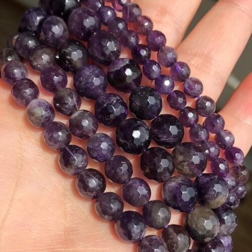 Natural Stone Beads Amethyst Faceted Crafts Round Loose Spacer Beads Handmade Jewelry Making Beads Supplies 4/6/8/10/12mm