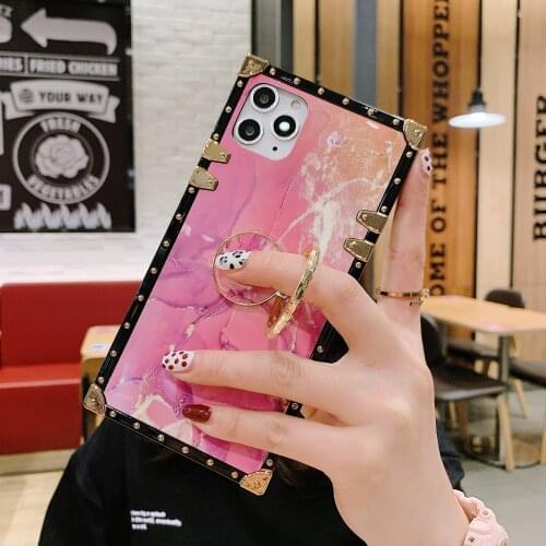 Case For Redmi Note9 Mi9 Funda Ins Girly Pink Skin Square Bling Diamond Finger Stand Cases For Redmi Note9 Pro Note8 Pro Cover