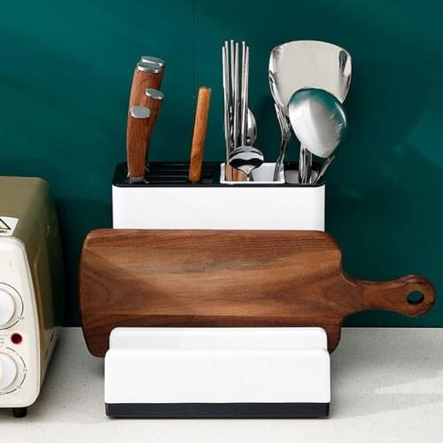 HGHO Kitchen Utensil Holder Knife Block with Drainboard Tableware Cutting Board Storage Rack Shelf Kitchen Organizer
