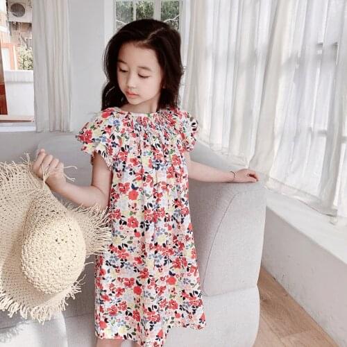 Kids casual dress High quality red print dress 100% cotton summer baby girls dress