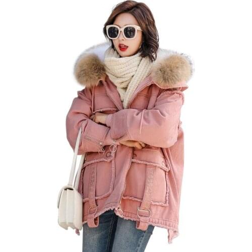 Long Parka Coat Women 2021 Winter New Denim Down Jacket Coats Female Thicken Warm Down Coats Ladies Raccoon Fur Hooded Overcoat