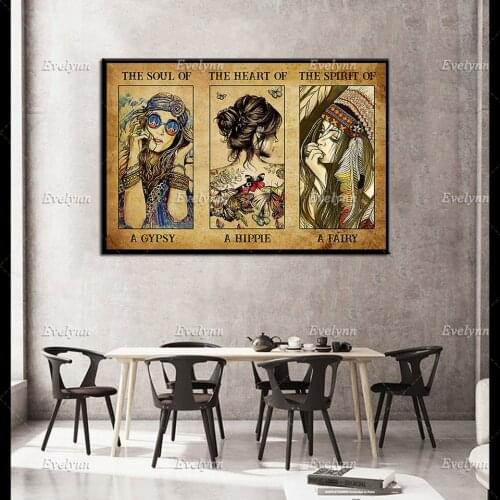 The Soul of a Gypsy The Heart of a Hippie The Spirit of a Fairy Prints, Hippie Canvas,Vintage Poster, Wall Art Home Decor Gift