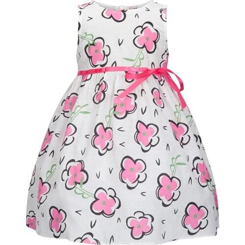 Cindy&Nancy New Summer Girls Cute Pink Floral Printed Sleeveless O-neck Bow 1-6yrs Cotton Woven Princess Casual Dresses