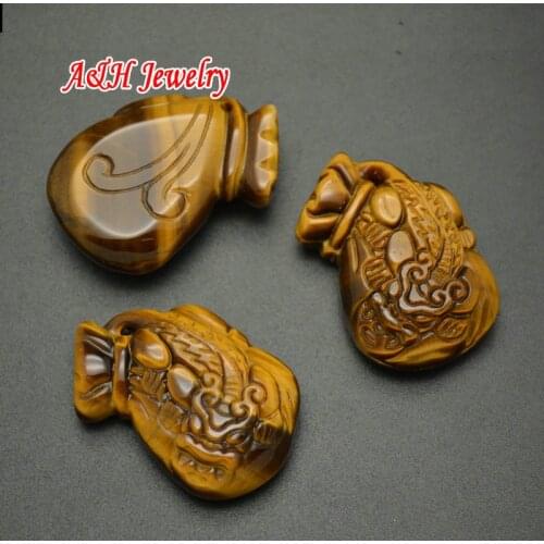 Chinese Pixiu Carved On Money Bags Pendants High Quality Natural Tiger Eyes Stone Charms Wealth & Lucky Jewelry 5pcs/lot