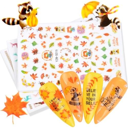 Maple Leaves Nail Sticker Tree Squirrel Feather Animal Slider Ice Cream Autumn Self Adhesive / Water Transfer Decal Decor