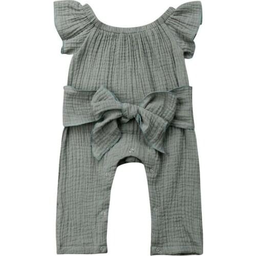 0-24M Newborn Kids Baby Girl Clothes Cotton Soft Romper Elegant Bowknot Jumpsuits Cute Plain Summer Outfits