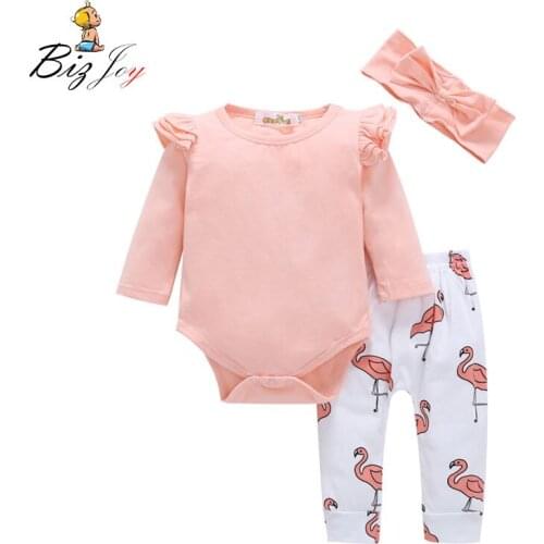 Baby Clothing Newborn baby girls clothes Set T shirt Rompers Top + long Pants + Headband 3PCS Set children High Quality suits