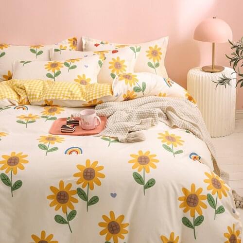 Yellow Plaid Bedding set,220x240 Duvet Cover With Pillowcase, 175x220 Quilt Covers , Daisy pattern Blanket Cover,king Bed Set