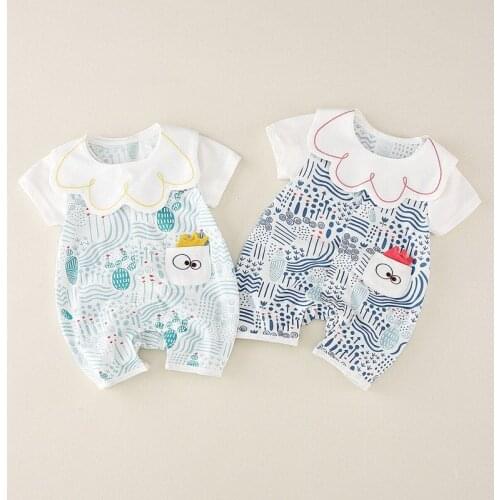 Fashion brand baby boys girls Boxer short-sleeved clothing summer cotton romper Full print cartoon Graffiti jumpsuit Bibs set