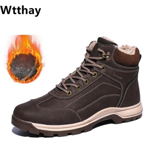 Genuine Leather Men Boots Winter with Fur Waterproof Warm Snow Boots Men Winter Work Casual Shoes Military Ankle Boots Wtthay